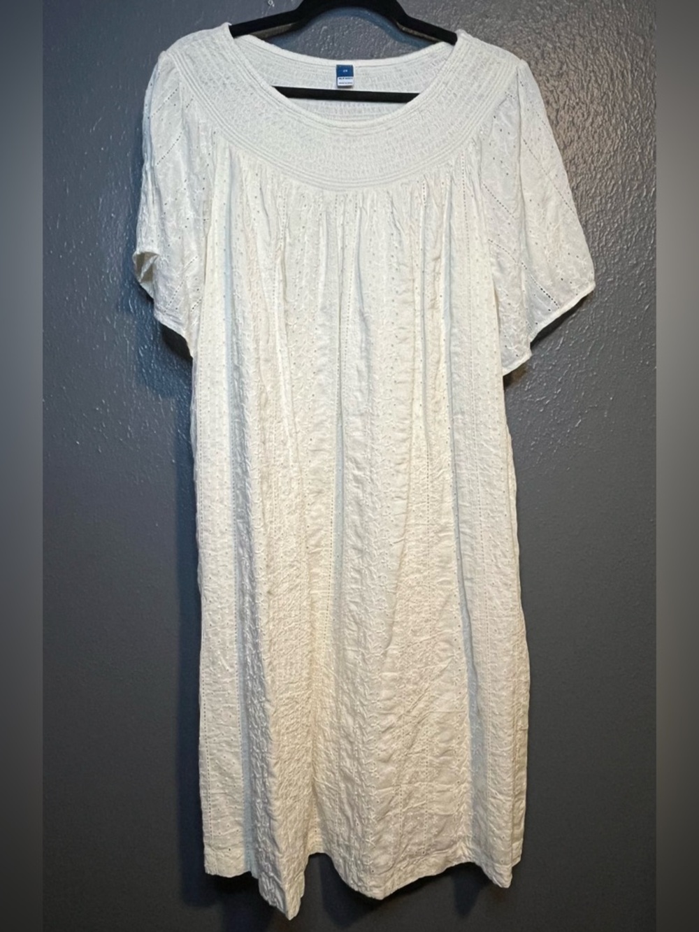 Old Navy Cream Eyelet Midi Dress with Textured Yoke